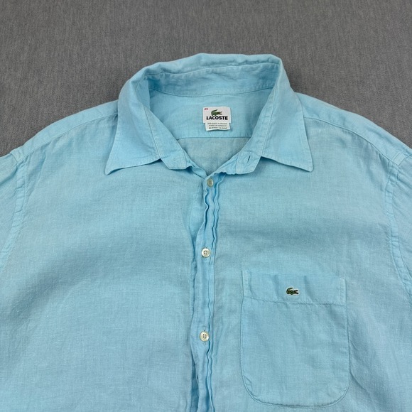 Lacoste Shirt Men 45 XL/2XL Blue 100% Linen Long Sleeve Button Up Crocodile Logo - Picture 2 of 12